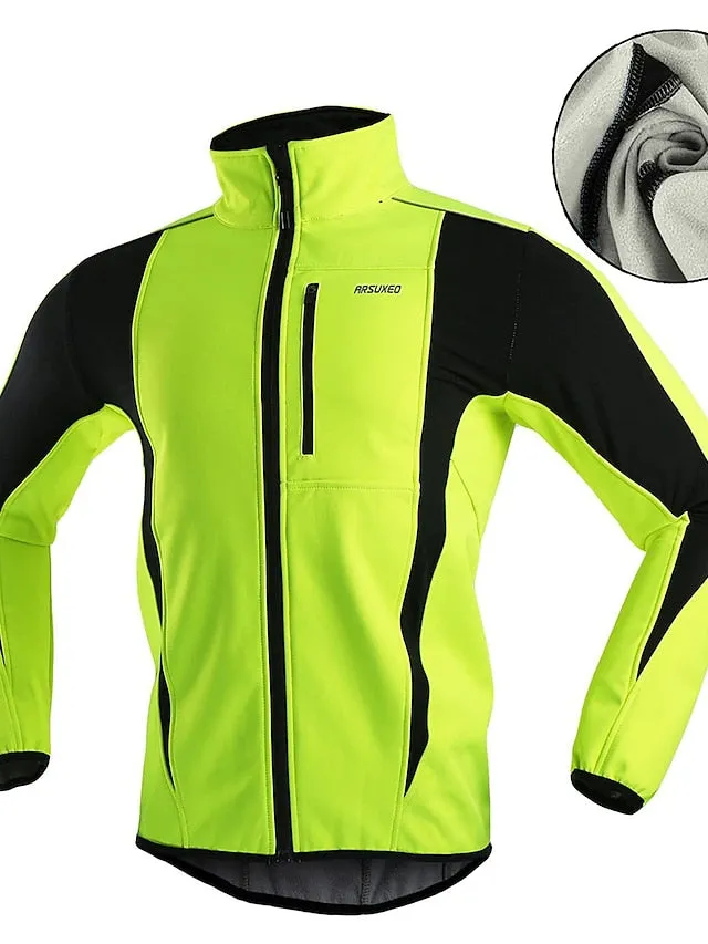 Arsuxeo Men's Cycling Jacket Bike Jacket Winter Softshell  Fleece Jacket Top Windproof Waterproof 15-k Thermal Warm up Breathable Stripe Reflective Polyester Spandex Winter Road Cycling Relaxed Fit
