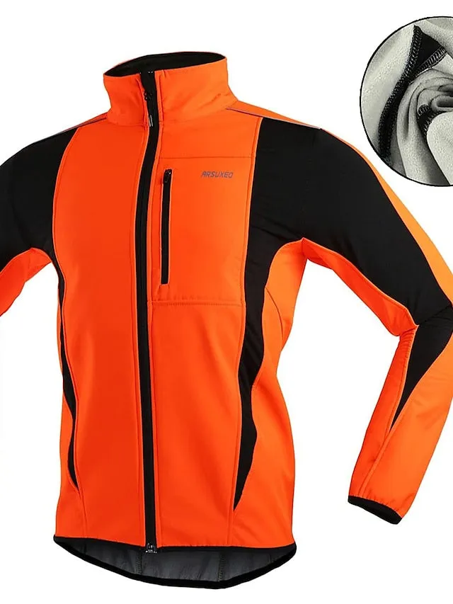 Arsuxeo Men's Cycling Jacket Bike Jacket Winter Softshell  Fleece Jacket Top Windproof Waterproof 15-k Thermal Warm up Breathable Stripe Reflective Polyester Spandex Winter Road Cycling Relaxed Fit