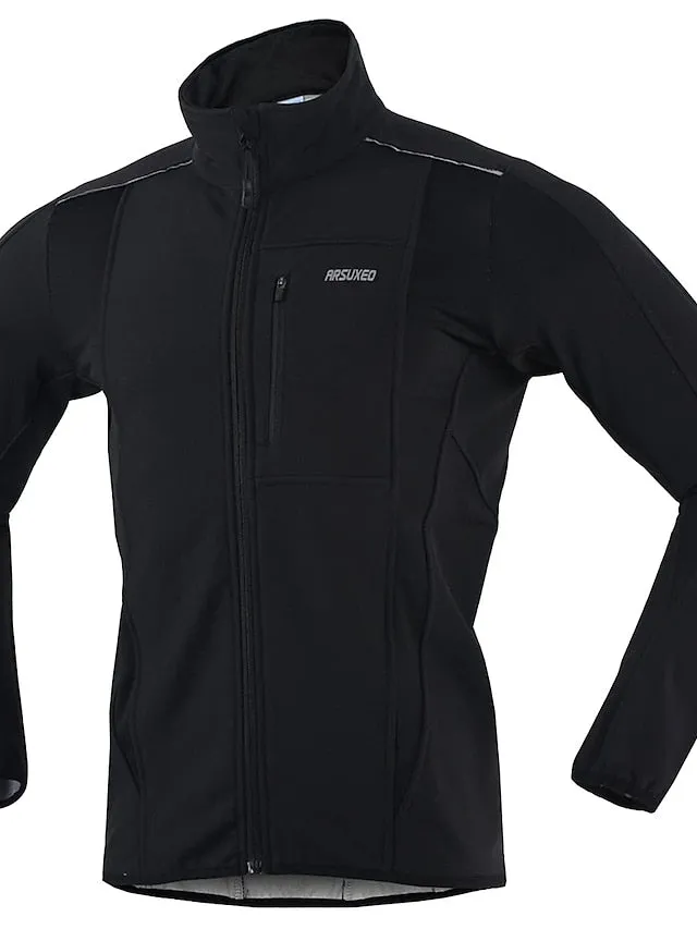 Arsuxeo Men's Cycling Jacket Bike Jacket Winter Softshell  Fleece Jacket Top Windproof Waterproof 15-k Thermal Warm up Breathable Stripe Reflective Polyester Spandex Winter Road Cycling Relaxed Fit
