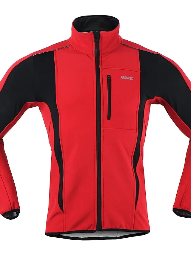 Arsuxeo Men's Cycling Jacket Bike Jacket Winter Softshell  Fleece Jacket Top Windproof Waterproof 15-k Thermal Warm up Breathable Stripe Reflective Polyester Spandex Winter Road Cycling Relaxed Fit