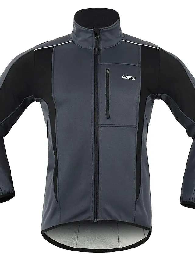 Arsuxeo Men's Cycling Jacket Bike Jacket Winter Softshell  Fleece Jacket Top Windproof Waterproof 15-k Thermal Warm up Breathable Stripe Reflective Polyester Spandex Winter Road Cycling Relaxed Fit