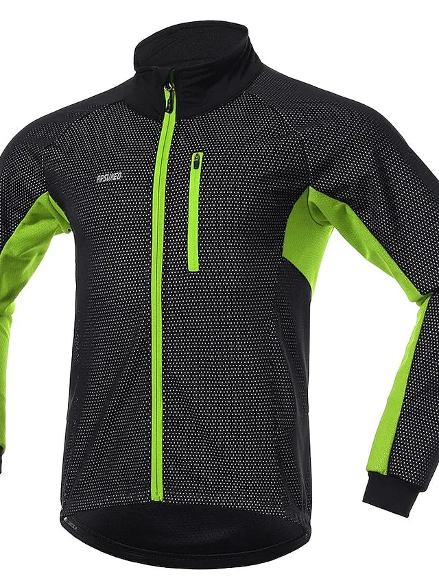Arsuxeo Men's Cycling Jacket Bike Jacket Winter Softshell  Fleece Jacket Top Windproof Waterproof 15-k Thermal Warm up Breathable Stripe Reflective Polyester Spandex Winter Road Cycling Relaxed Fit
