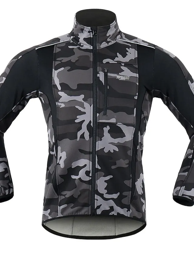 Arsuxeo Men's Cycling Jacket Bike Jacket Winter Softshell  Fleece Jacket Top Windproof Waterproof 15-k Thermal Warm up Breathable Stripe Reflective Polyester Spandex Winter Road Cycling Relaxed Fit