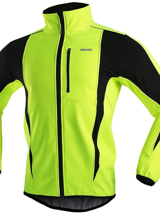 Arsuxeo Men's Cycling Jacket Bike Jacket Winter Softshell  Fleece Jacket Top Windproof Waterproof 15-k Thermal Warm up Breathable Stripe Reflective Polyester Spandex Winter Road Cycling Relaxed Fit