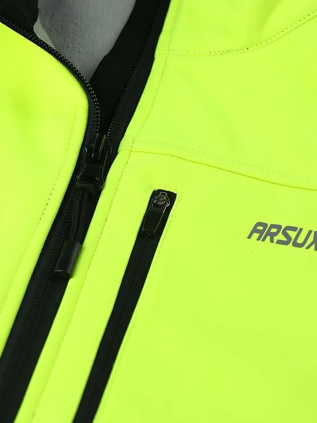 Arsuxeo Men's Cycling Jacket Bike Jacket Winter Softshell  Fleece Jacket Top Windproof Waterproof 15-k Thermal Warm up Breathable Stripe Reflective Polyester Spandex Winter Road Cycling Relaxed Fit