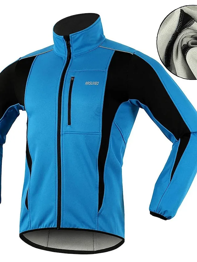 Arsuxeo Men's Cycling Jacket Bike Jacket Winter Softshell  Fleece Jacket Top Windproof Waterproof 15-k Thermal Warm up Breathable Stripe Reflective Polyester Spandex Winter Road Cycling Relaxed Fit