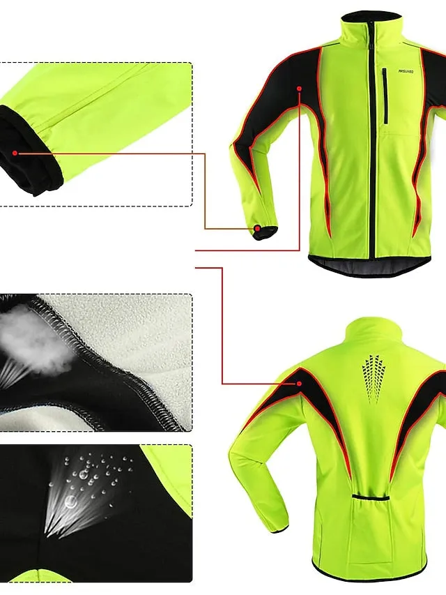 Arsuxeo Men's Cycling Jacket Bike Jacket Winter Softshell  Fleece Jacket Top Windproof Waterproof 15-k Thermal Warm up Breathable Stripe Reflective Polyester Spandex Winter Road Cycling Relaxed Fit