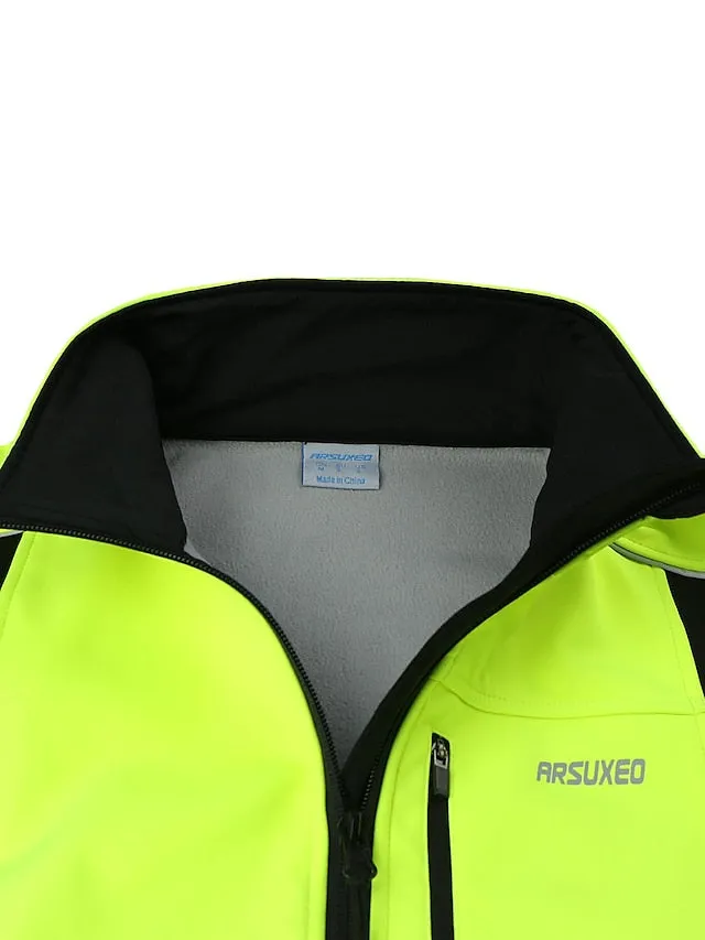 Arsuxeo Men's Cycling Jacket Bike Jacket Winter Softshell  Fleece Jacket Top Windproof Waterproof 15-k Thermal Warm up Breathable Stripe Reflective Polyester Spandex Winter Road Cycling Relaxed Fit