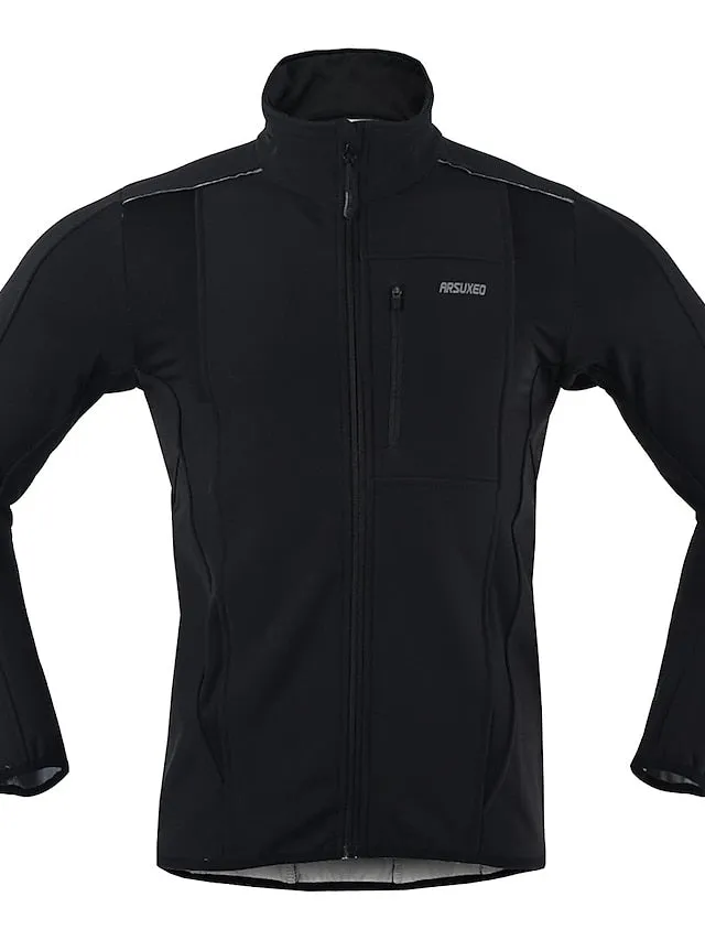 Arsuxeo Men's Cycling Jacket Bike Jacket Winter Softshell  Fleece Jacket Top Windproof Waterproof 15-k Thermal Warm up Breathable Stripe Reflective Polyester Spandex Winter Road Cycling Relaxed Fit