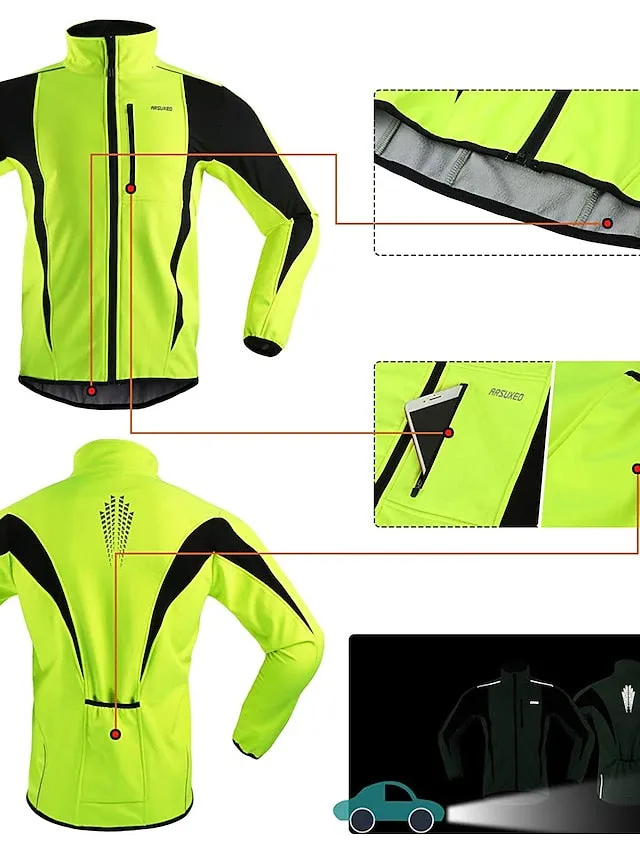 Arsuxeo Men's Cycling Jacket Bike Jacket Winter Softshell  Fleece Jacket Top Windproof Waterproof 15-k Thermal Warm up Breathable Stripe Reflective Polyester Spandex Winter Road Cycling Relaxed Fit
