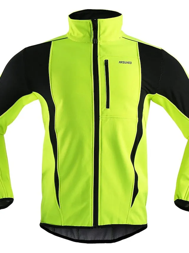 Arsuxeo Men's Cycling Jacket Bike Jacket Winter Softshell  Fleece Jacket Top Windproof Waterproof 15-k Thermal Warm up Breathable Stripe Reflective Polyester Spandex Winter Road Cycling Relaxed Fit