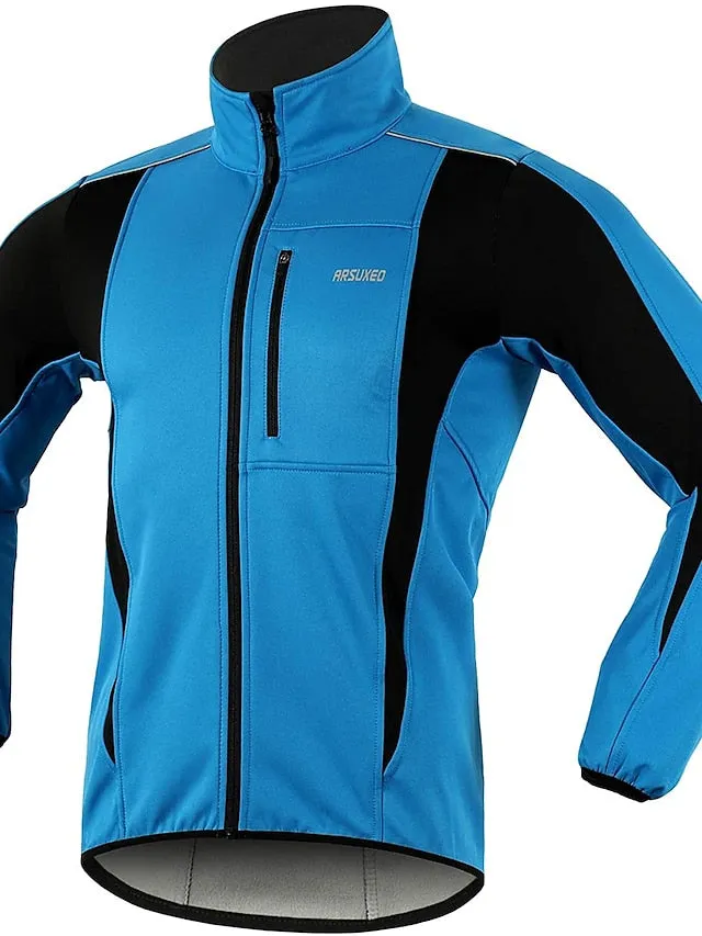 Arsuxeo Men's Cycling Jacket Bike Jacket Winter Softshell  Fleece Jacket Top Windproof Waterproof 15-k Thermal Warm up Breathable Stripe Reflective Polyester Spandex Winter Road Cycling Relaxed Fit