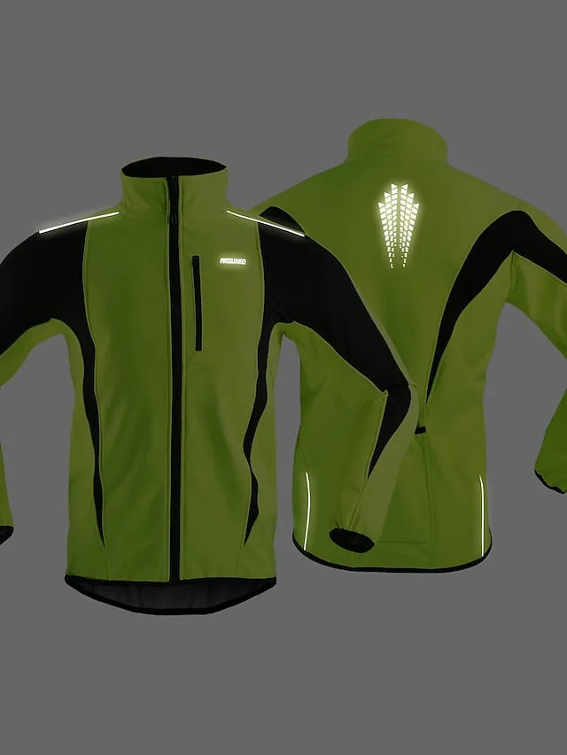 Arsuxeo Men's Cycling Jacket Bike Jacket Winter Softshell  Fleece Jacket Top Windproof Waterproof 15-k Thermal Warm up Breathable Stripe Reflective Polyester Spandex Winter Road Cycling Relaxed Fit