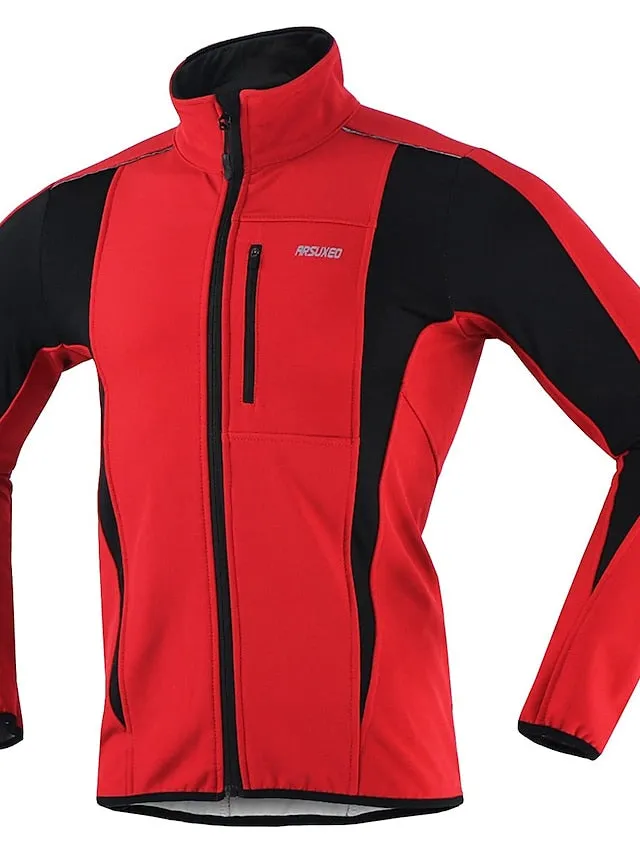 Arsuxeo Men's Cycling Jacket Bike Jacket Winter Softshell  Fleece Jacket Top Windproof Waterproof 15-k Thermal Warm up Breathable Stripe Reflective Polyester Spandex Winter Road Cycling Relaxed Fit
