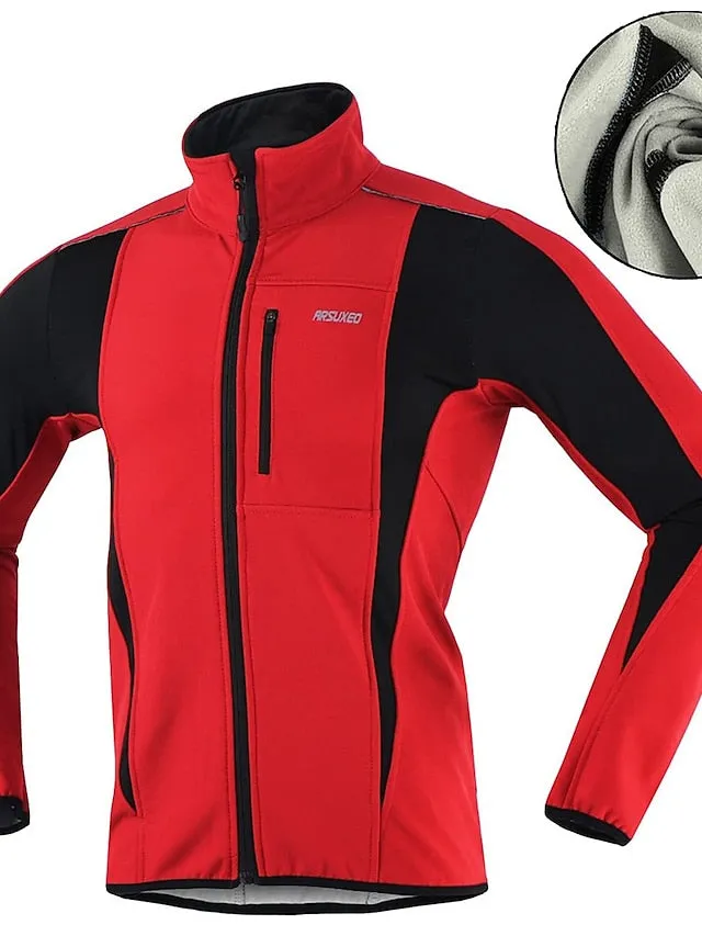 Arsuxeo Men's Cycling Jacket Bike Jacket Winter Softshell  Fleece Jacket Top Windproof Waterproof 15-k Thermal Warm up Breathable Stripe Reflective Polyester Spandex Winter Road Cycling Relaxed Fit