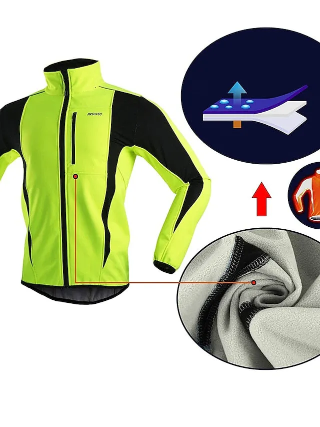 Arsuxeo Men's Cycling Jacket Bike Jacket Winter Softshell  Fleece Jacket Top Windproof Waterproof 15-k Thermal Warm up Breathable Stripe Reflective Polyester Spandex Winter Road Cycling Relaxed Fit