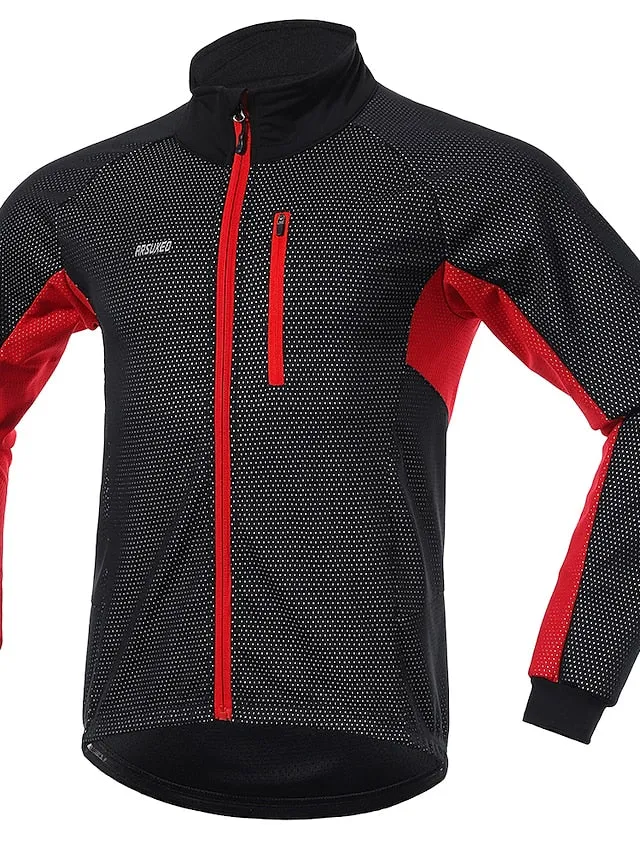 Arsuxeo Men's Cycling Jacket Bike Jacket Winter Softshell  Fleece Jacket Top Windproof Waterproof 15-k Thermal Warm up Breathable Stripe Reflective Polyester Spandex Winter Road Cycling Relaxed Fit