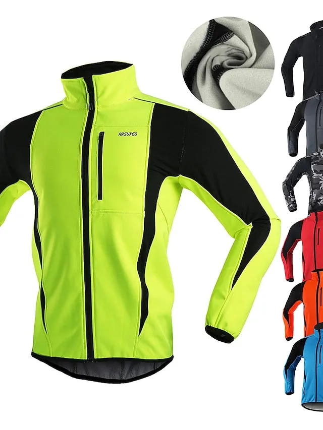 Arsuxeo Men's Cycling Jacket Bike Jacket Winter Softshell  Fleece Jacket Top Windproof Waterproof 15-k Thermal Warm up Breathable Stripe Reflective Polyester Spandex Winter Road Cycling Relaxed Fit