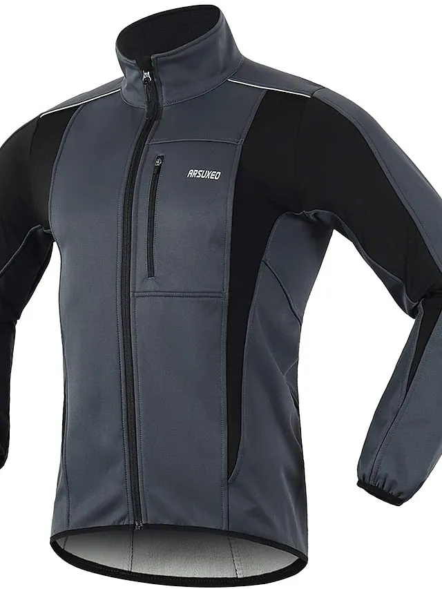 Arsuxeo Men's Cycling Jacket Bike Jacket Winter Softshell  Fleece Jacket Top Windproof Waterproof 15-k Thermal Warm up Breathable Stripe Reflective Polyester Spandex Winter Road Cycling Relaxed Fit