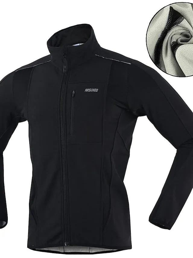 Arsuxeo Men's Cycling Jacket Bike Jacket Winter Softshell  Fleece Jacket Top Windproof Waterproof 15-k Thermal Warm up Breathable Stripe Reflective Polyester Spandex Winter Road Cycling Relaxed Fit
