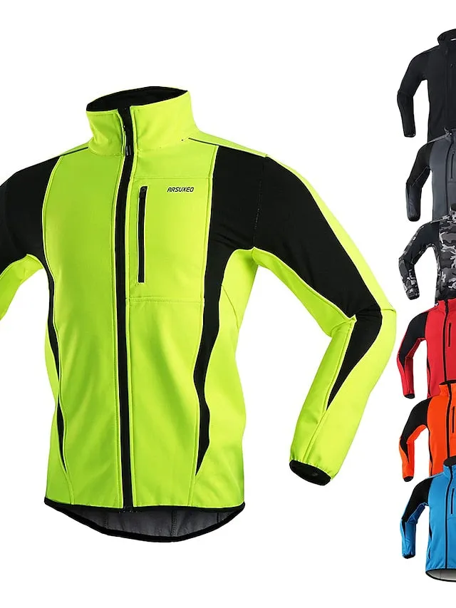 Arsuxeo Men's Cycling Jacket Bike Jacket Winter Softshell  Fleece Jacket Top Windproof Waterproof 15-k Thermal Warm up Breathable Stripe Reflective Polyester Spandex Winter Road Cycling Relaxed Fit