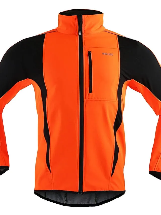 Arsuxeo Men's Cycling Jacket Bike Jacket Winter Softshell  Fleece Jacket Top Windproof Waterproof 15-k Thermal Warm up Breathable Stripe Reflective Polyester Spandex Winter Road Cycling Relaxed Fit
