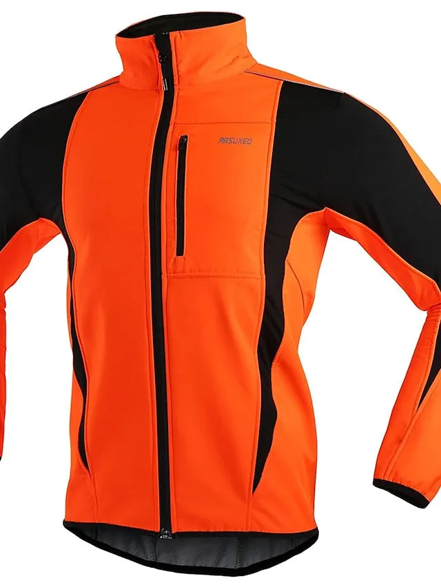 Arsuxeo Men's Cycling Jacket Bike Jacket Winter Softshell  Fleece Jacket Top Windproof Waterproof 15-k Thermal Warm up Breathable Stripe Reflective Polyester Spandex Winter Road Cycling Relaxed Fit