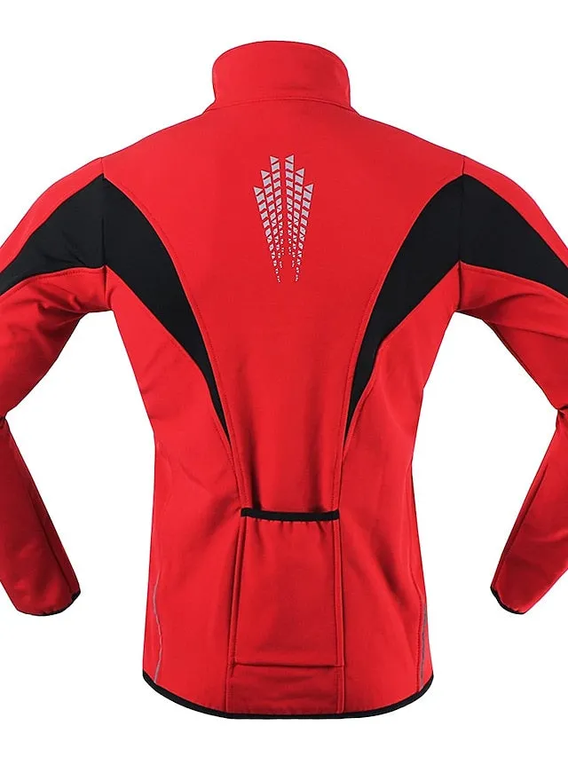 Arsuxeo Men's Cycling Jacket Bike Jacket Winter Softshell  Fleece Jacket Top Windproof Waterproof 15-k Thermal Warm up Breathable Stripe Reflective Polyester Spandex Winter Road Cycling Relaxed Fit