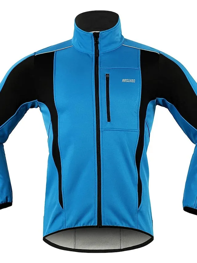 Arsuxeo Men's Cycling Jacket Bike Jacket Winter Softshell  Fleece Jacket Top Windproof Waterproof 15-k Thermal Warm up Breathable Stripe Reflective Polyester Spandex Winter Road Cycling Relaxed Fit