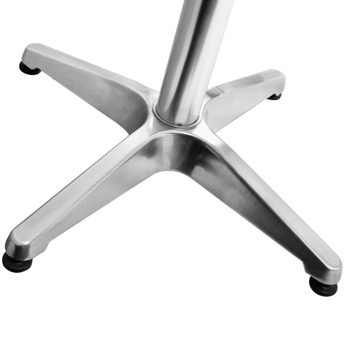 BTExpert Indoor Outdoor 23.75" Round Restaurant Table Stainless Steel Silver Aluminum   2 Black Metal Slat Stack Chairs Commercial Lightweight