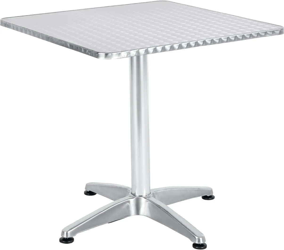 BTExpert Indoor Outdoor 23.75" Square Restaurant Table Stainless Steel Silver Aluminum   4 Silver Gray Metal Aluminum Slat Stack Chairs Commercial
