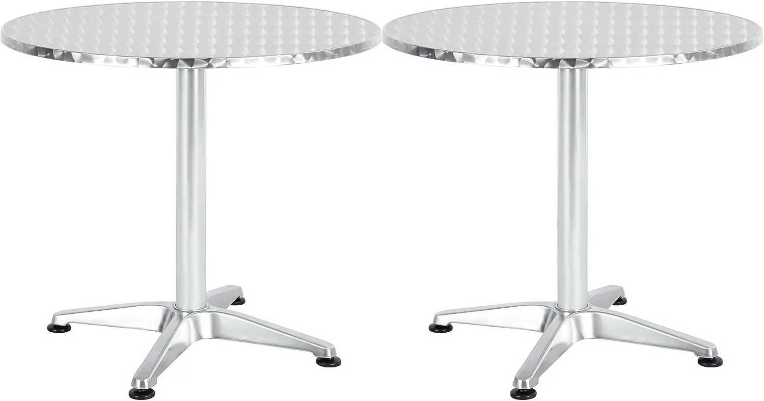 BTExpert Indoor Outdoor 27.5" Round Restaurant Table for Patio Stainless Steel Silver Aluminum Furniture with base Set of 2