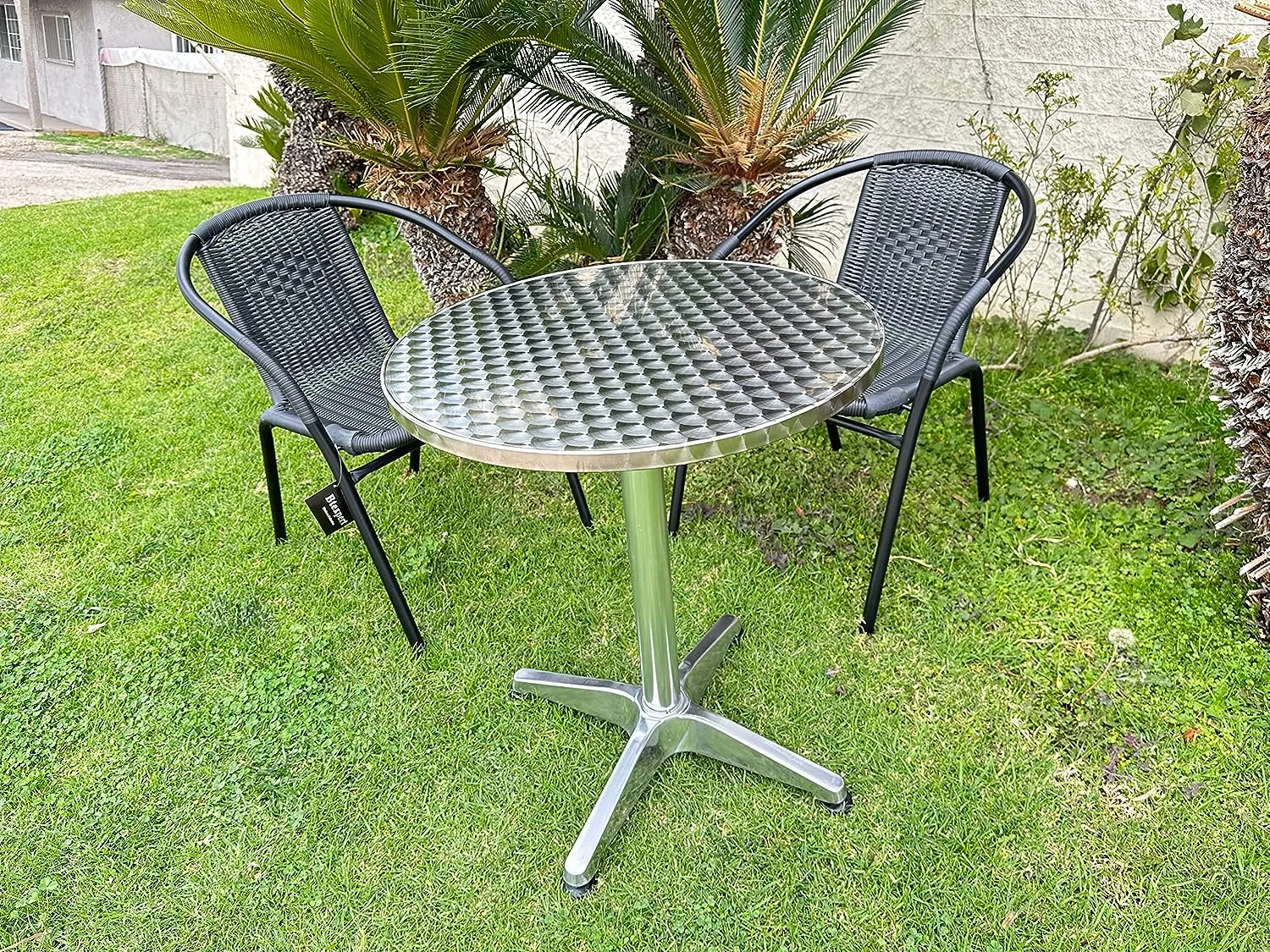 BTExpert Indoor Outdoor 27.5" Round Restaurant Table for Patio Stainless Steel Silver Aluminum Furniture with base Set of 2