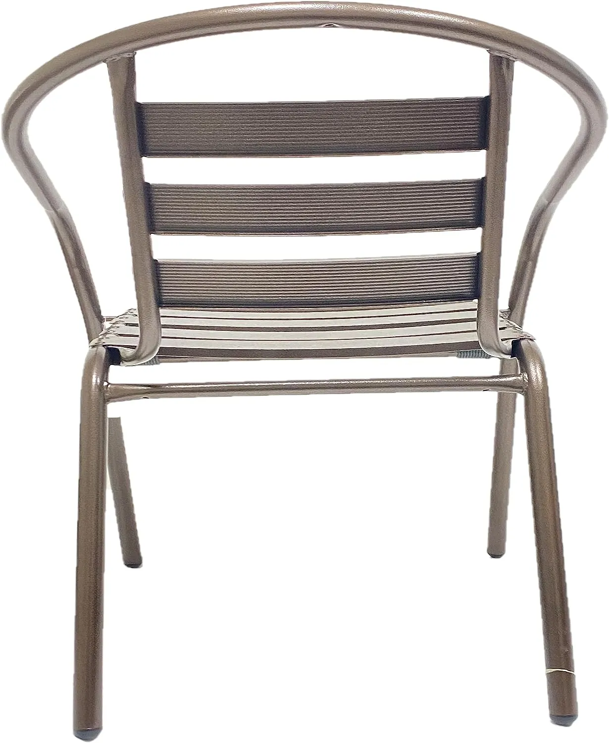 BTExpert Indoor Outdoor 27.5" Square Restaurant Table Stainless Steel Silver Aluminum   4 Bronze Metal Aluminum Slat Stack Chairs Lightweight