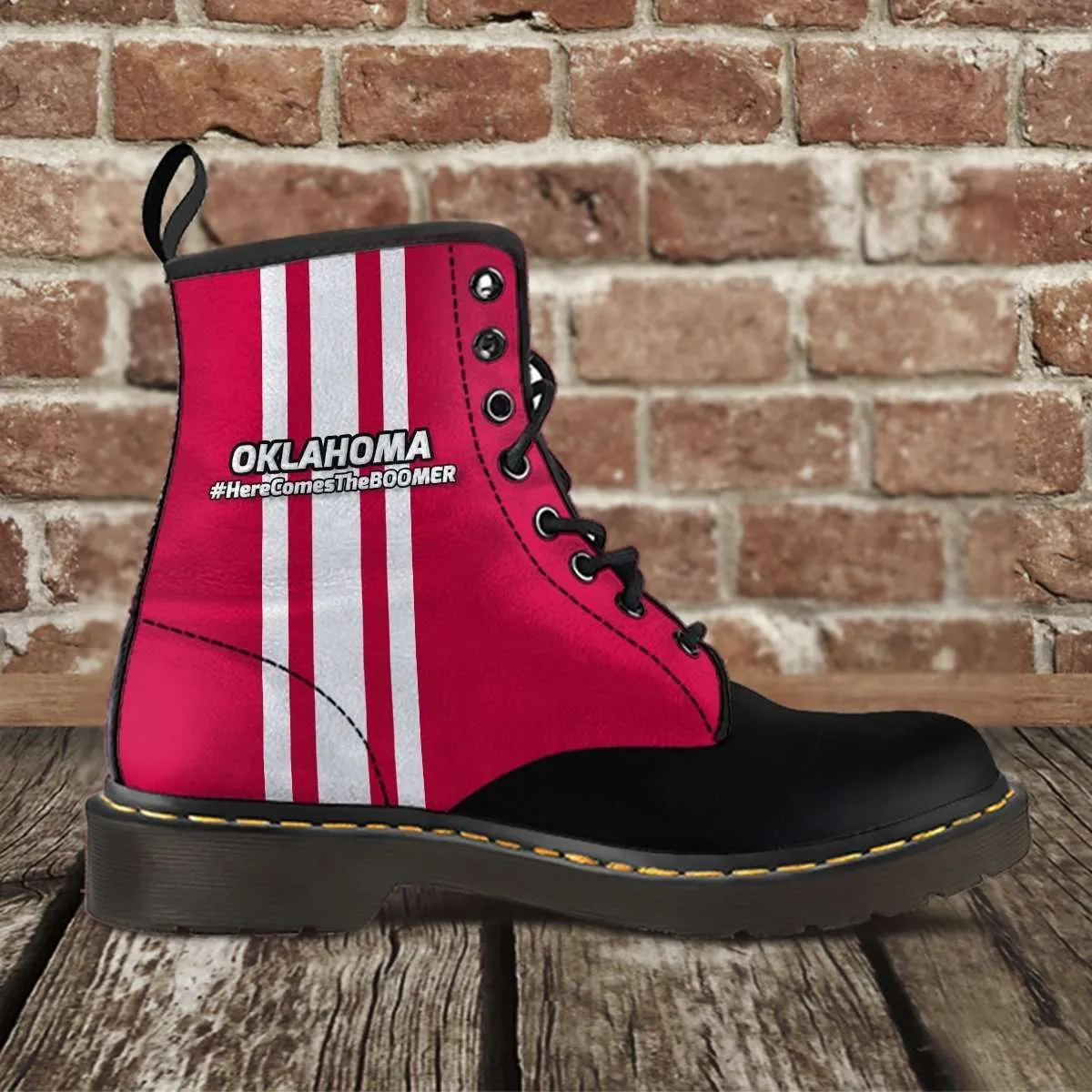 #HereComesTheBoomer Oklahoma Fan Faux Leather 7 Eye Lace-up Boots