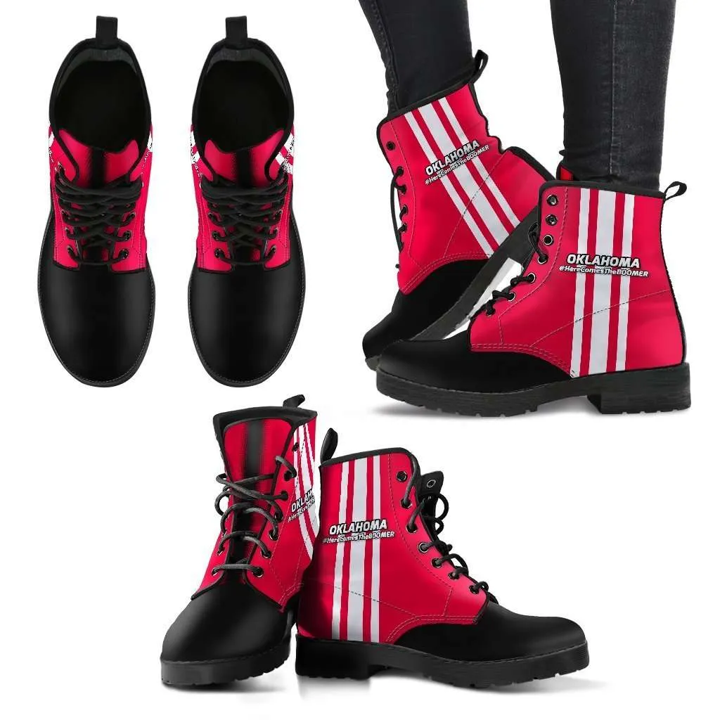 #HereComesTheBoomer Oklahoma Fan Faux Leather 7 Eye Lace-up Boots