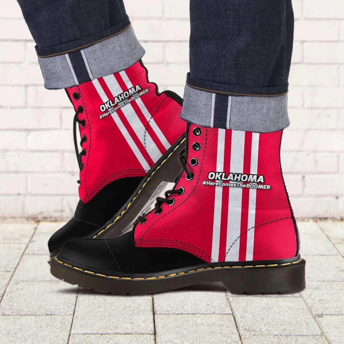 #HereComesTheBoomer Oklahoma Fan Faux Leather 7 Eye Lace-up Boots
