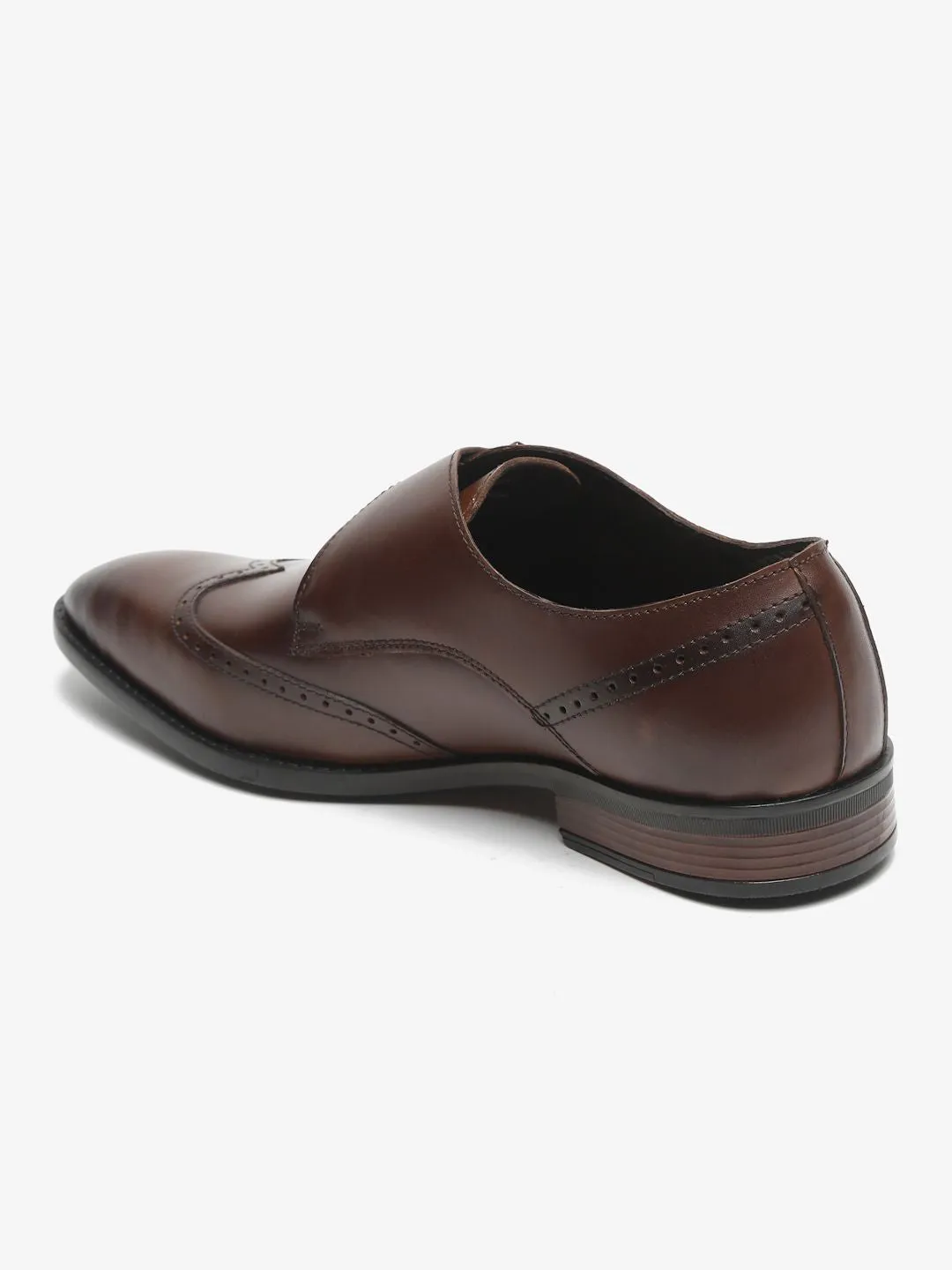 Men Brown Solid Genuine Leather Formal Monks