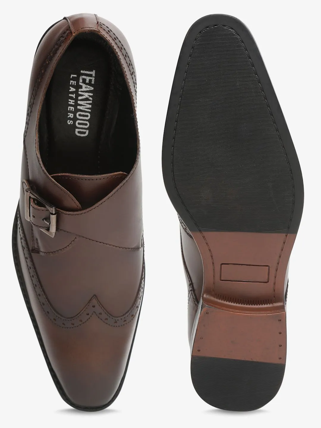 Men Brown Solid Genuine Leather Formal Monks