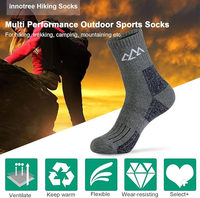 New innotree Cushioned Reinforced Heel & Toe Hiking Socks, 3 Pack! Men: 6-9.5 US Size