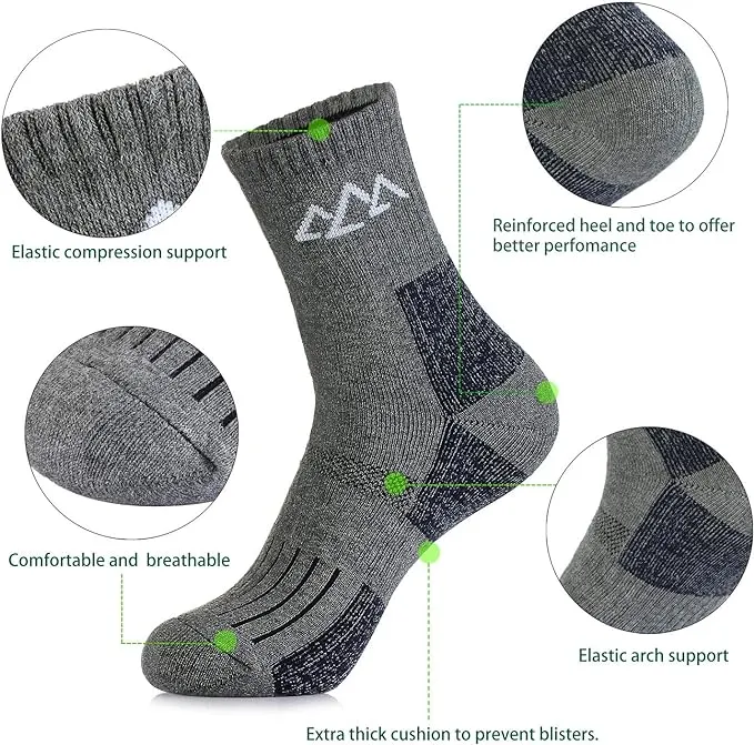 New innotree Cushioned Reinforced Heel & Toe Hiking Socks, 3 Pack! Men: 6-9.5 US Size