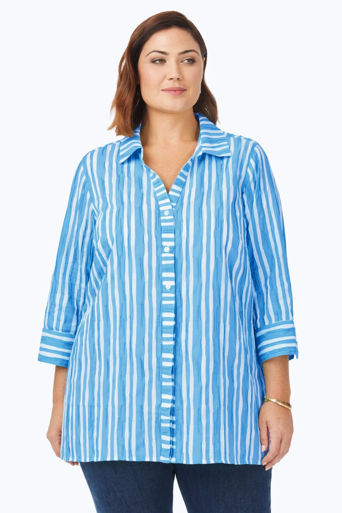 Pamela Plus Beach Stripe Crinkle Tunic