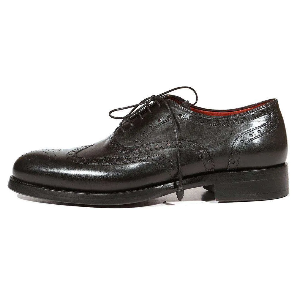 Paul Parkman Handmade Designer Shoes Men's Designer Shoes Wingtip Goodyear Welted Black Oxfords (PM3015)