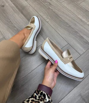 Regarde De Ciel Dalma 7600 Loafer with Metallic Insert (R7)- White/Gold/Desert