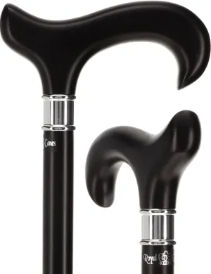 Scratch and Dent Luxury Sleek Black Derby Cane - Stainless Steel Collar V3080