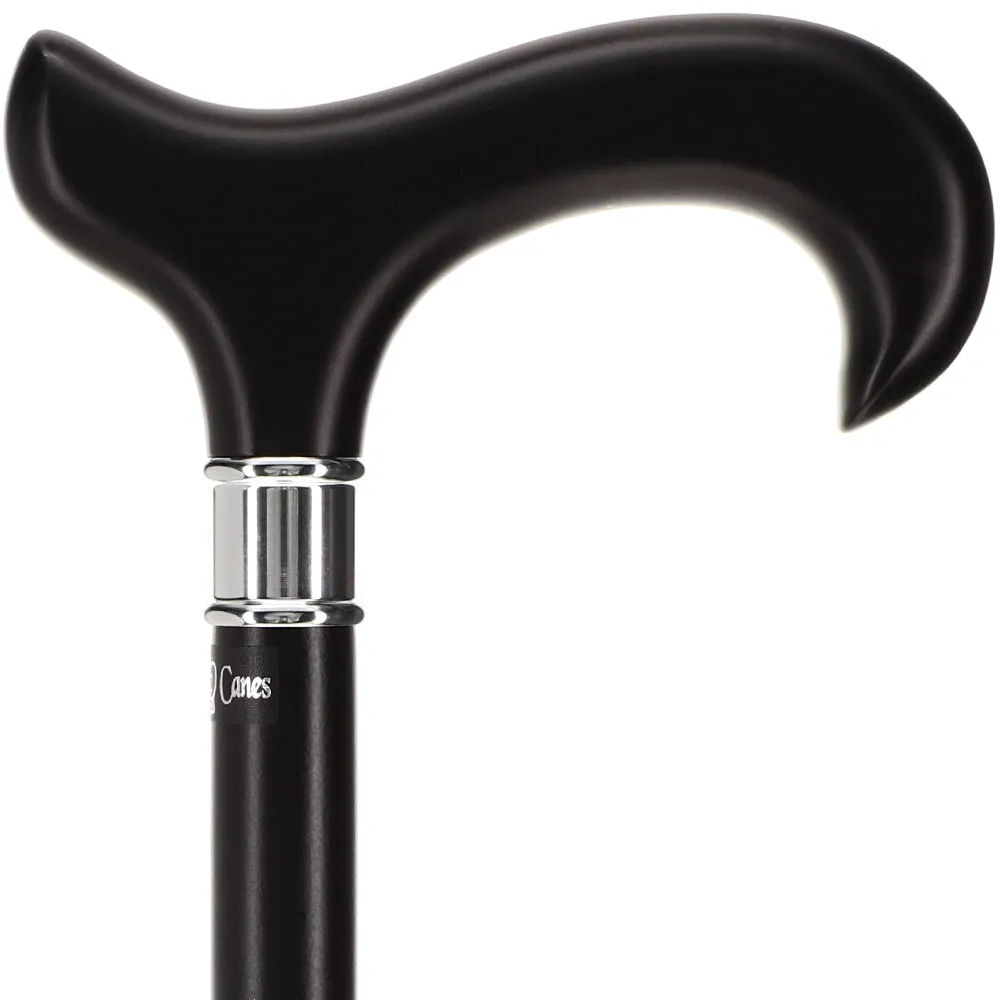 Scratch and Dent Luxury Sleek Black Derby Cane - Stainless Steel Collar V3080