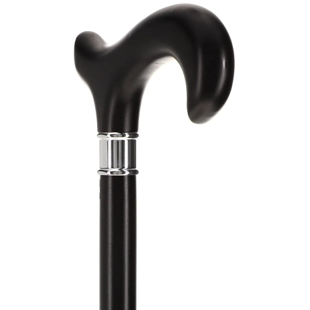 Scratch and Dent Luxury Sleek Black Derby Cane - Stainless Steel Collar V3080