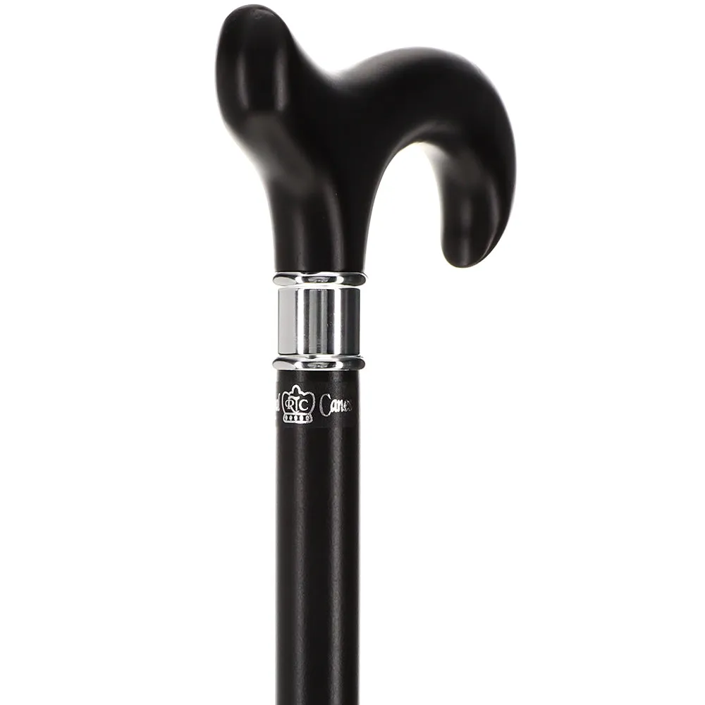 Scratch and Dent Luxury Sleek Black Derby Cane - Stainless Steel Collar V3080