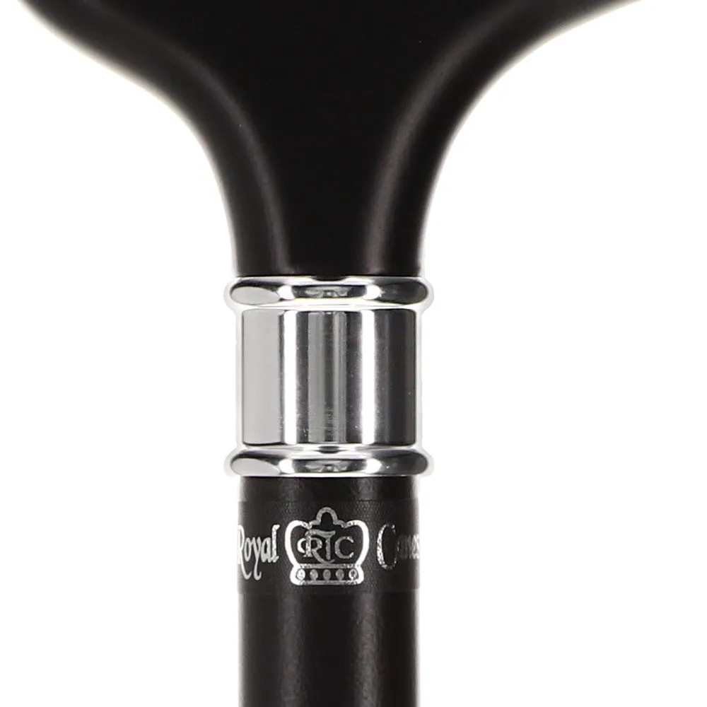 Scratch and Dent Luxury Sleek Black Derby Cane - Stainless Steel Collar V3080