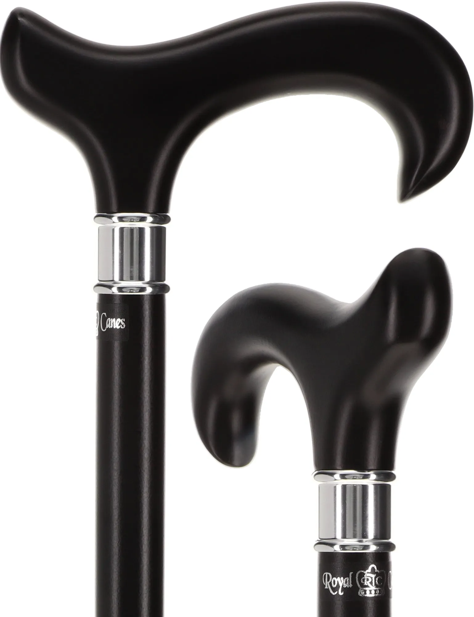 Scratch and Dent Luxury Sleek Black Derby Cane - Stainless Steel Collar V3080